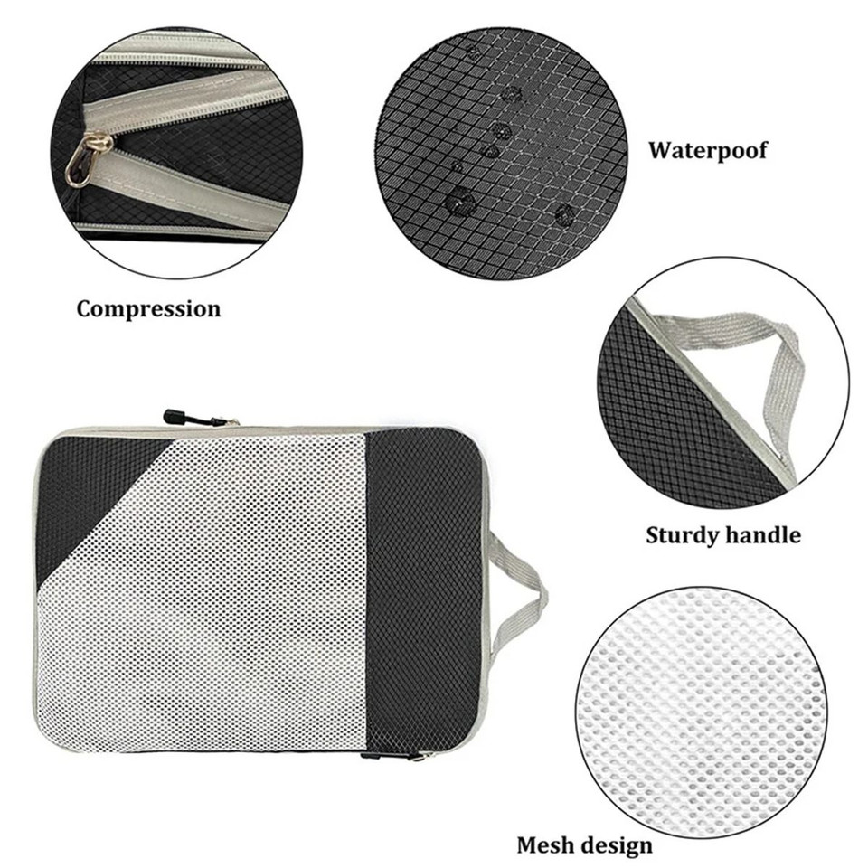 4 pcs Pack  Travel Luggage Compression Bags - Lightweight, Dustproof, and Versatile Storage Organizers Color Grey product image