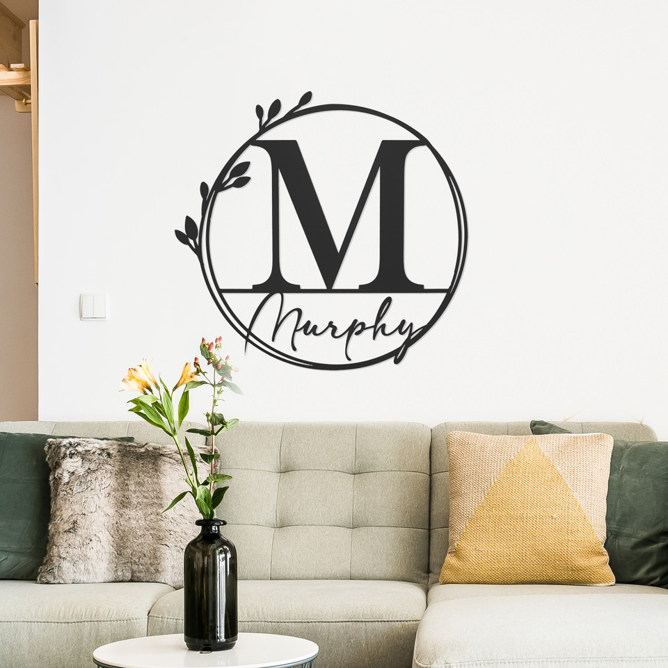 Personalized Metal Floral Leaves Outdoor Monogram Wreath product image