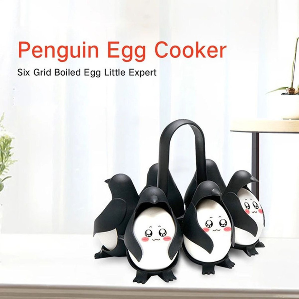 3-in-1 Egg Holder for Boiling, Storing and Serving, Penguin Shaped Poacher for Preparing Hard and Soft Eggs, Holds 6 Eggs for Boiling or Storing in the Refrigerator product image