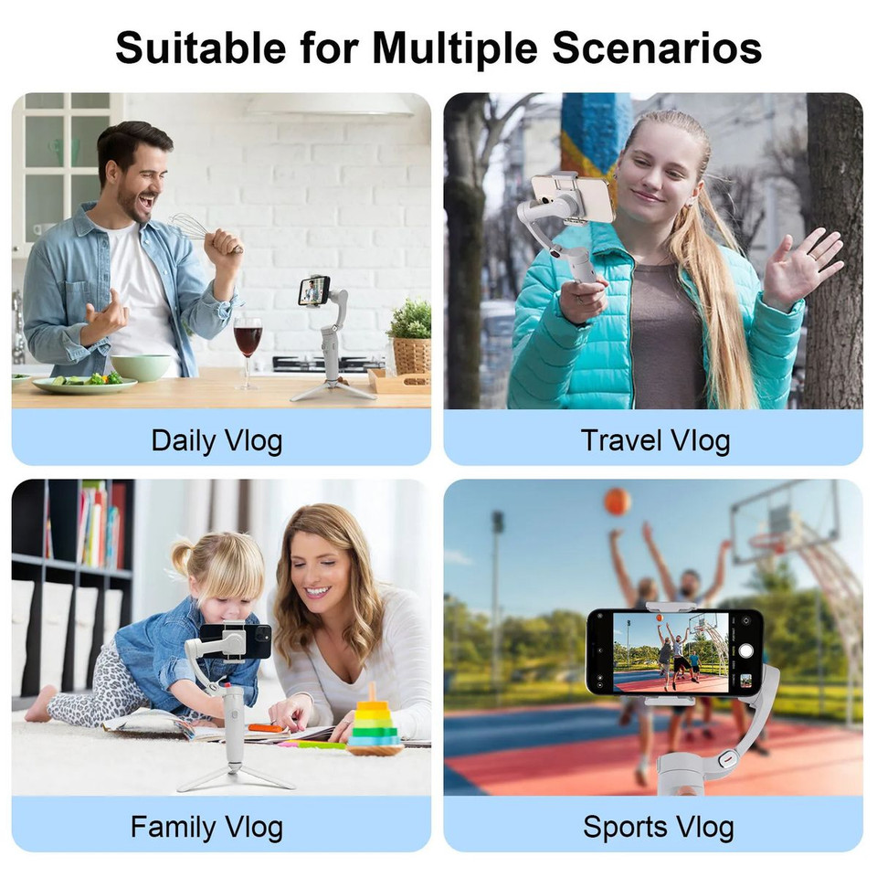 3 Axis Gimbal Stabilizer for Smartphone,Foldable,Anti-Shake Face Tracking Bluetooth Control Selfie Stick Compatible with iPhone Android Tiktok YouTube Vlog Video product image