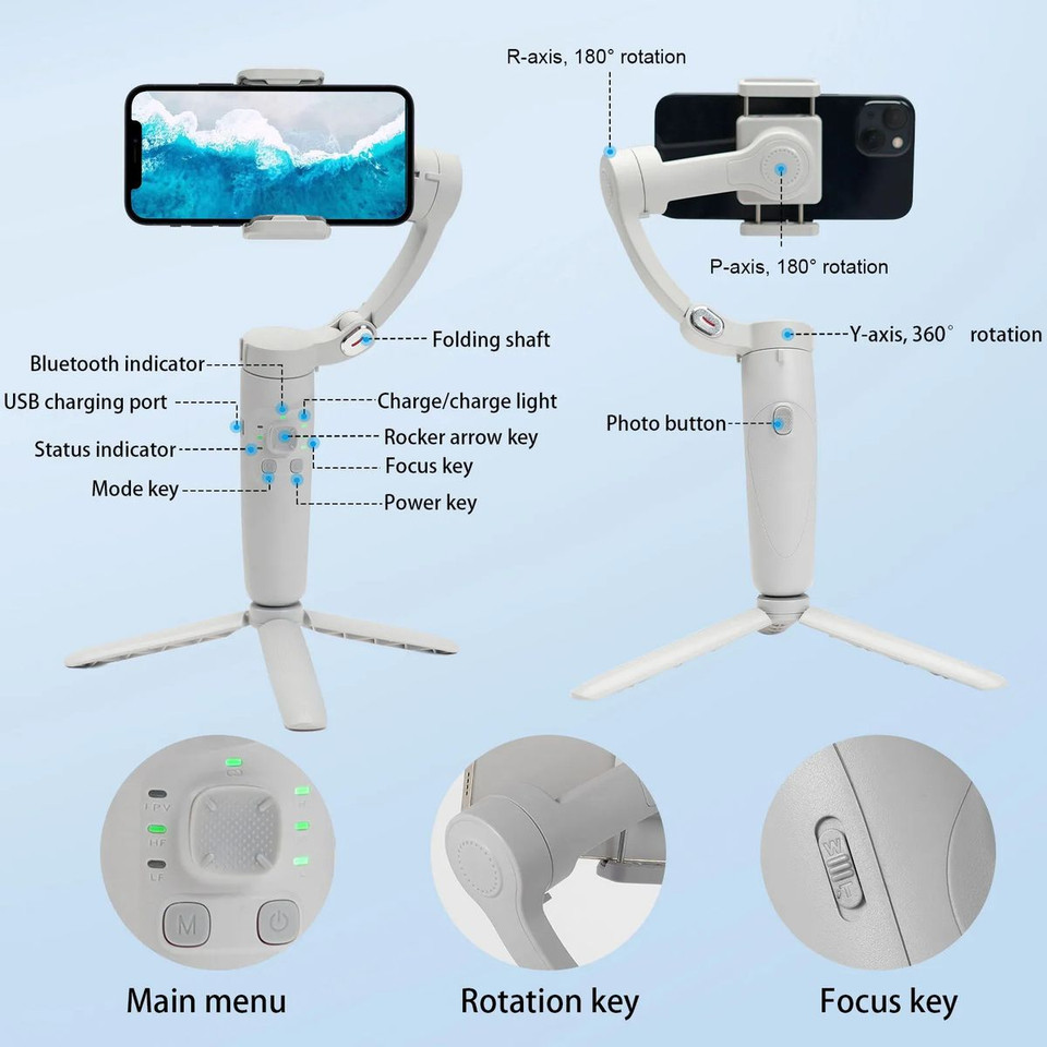 3 Axis Gimbal Stabilizer for Smartphone,Foldable,Anti-Shake Face Tracking Bluetooth Control Selfie Stick Compatible with iPhone Android Tiktok YouTube Vlog Video product image