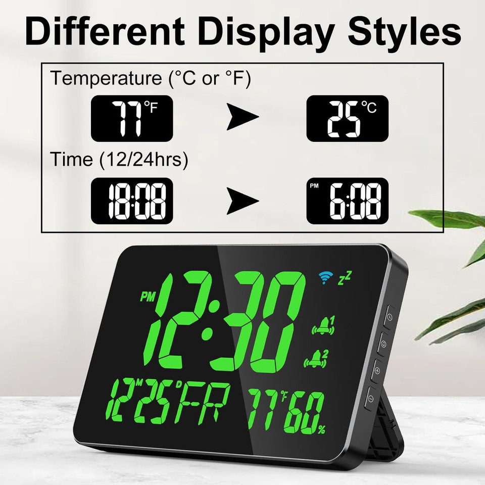 Digital Alarm Clocks for Bedrooms,Dual Alarms,Temperature,Humidity,Date,Snooze,Accurate time,Easy to Read For Kid Elder(Green) product image