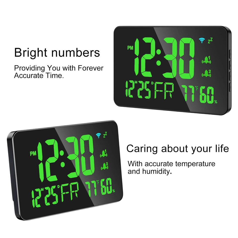 Digital Alarm Clocks for Bedrooms,Dual Alarms,Temperature,Humidity,Date,Snooze,Accurate time,Easy to Read For Kid Elder(Green) product image