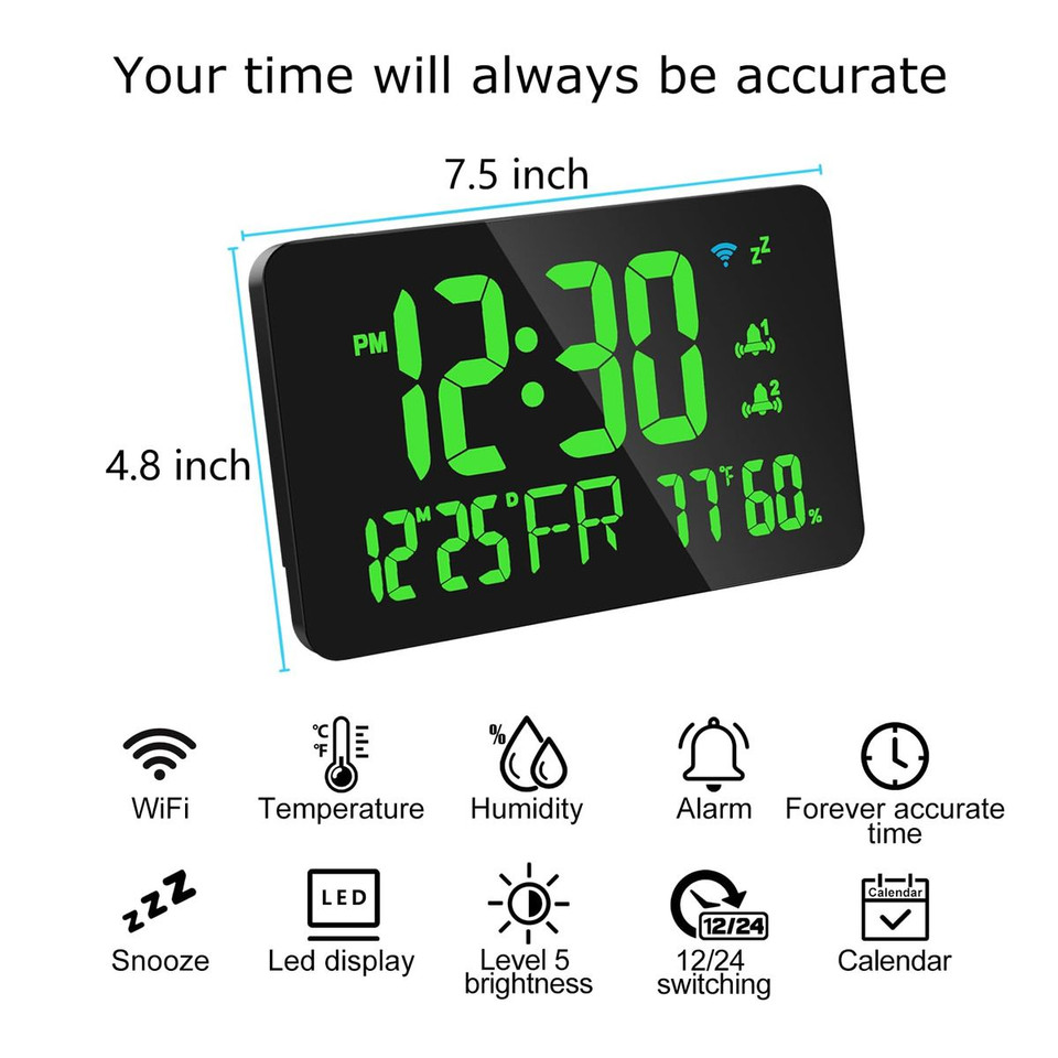 Digital Alarm Clocks for Bedrooms,Dual Alarms,Temperature,Humidity,Date,Snooze,Accurate time,Easy to Read For Kid Elder(Green) product image