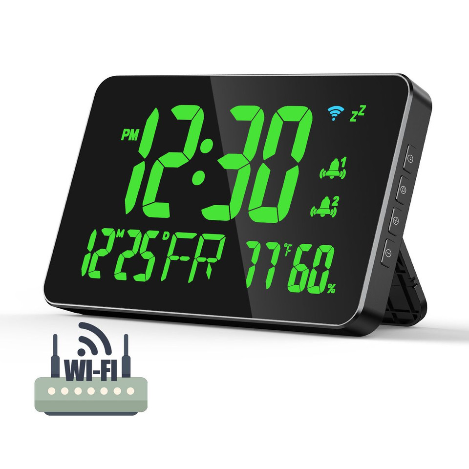 Digital Alarm Clocks for Bedrooms,Dual Alarms,Temperature,Humidity,Date,Snooze,Accurate time,Easy to Read For Kid Elder(Green) product image