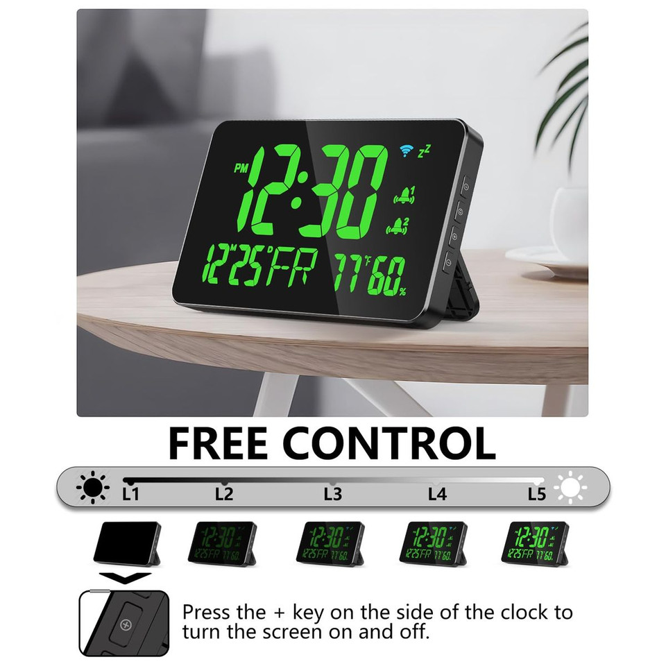 Digital Alarm Clocks for Bedrooms,Dual Alarms,Temperature,Humidity,Date,Snooze,Accurate time,Easy to Read For Kid Elder(Green) product image