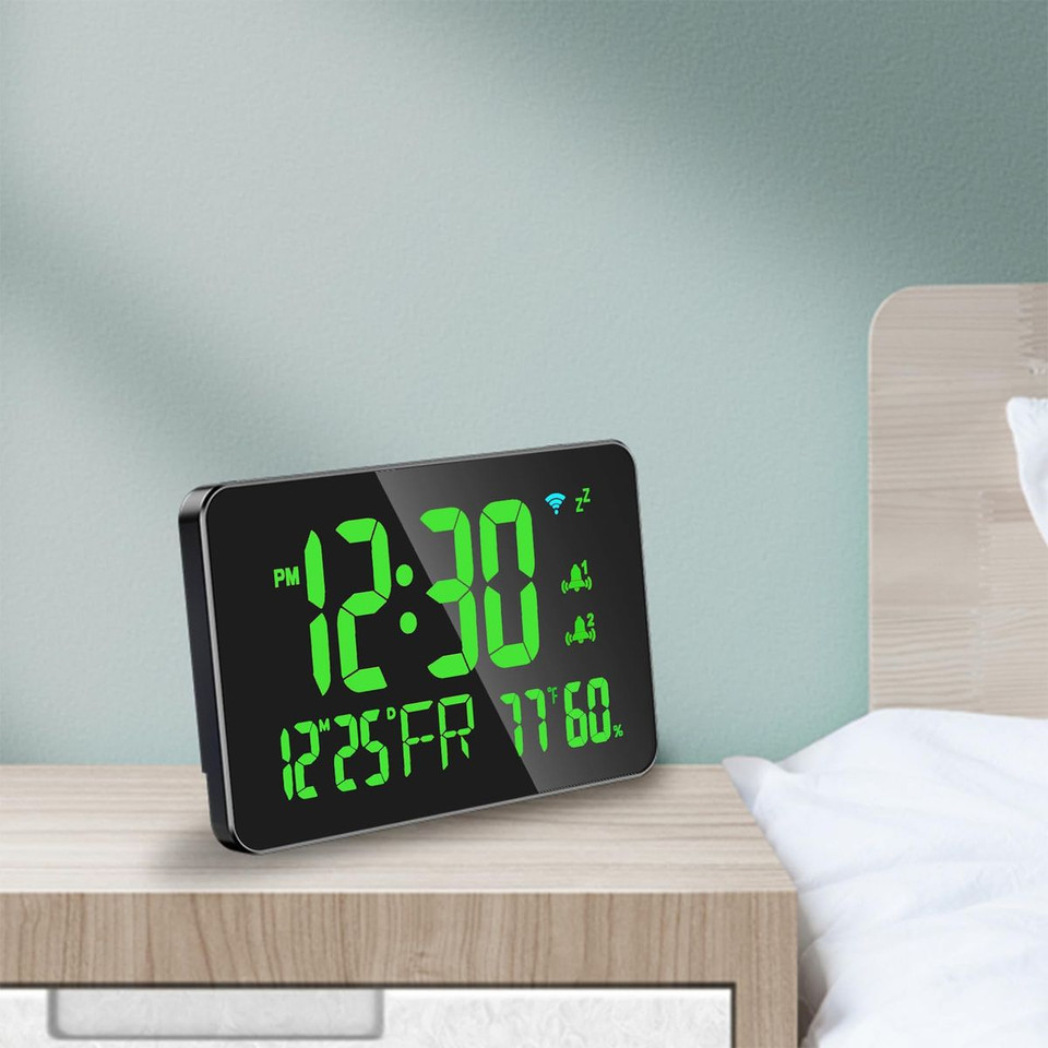 Digital Alarm Clocks for Bedrooms,Dual Alarms,Temperature,Humidity,Date,Snooze,Accurate time,Easy to Read For Kid Elder(Green) product image