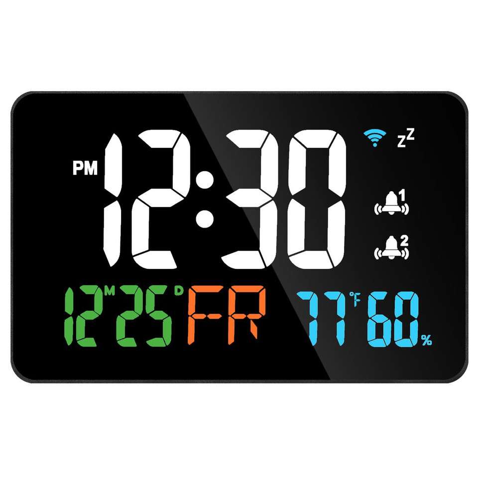 Digital Alarm Clocks for Bedrooms,Dual Alarms,Temperature,Humidity,Date,Snooze,Accurate time,Easy to Read For Kid Elder(White) product image