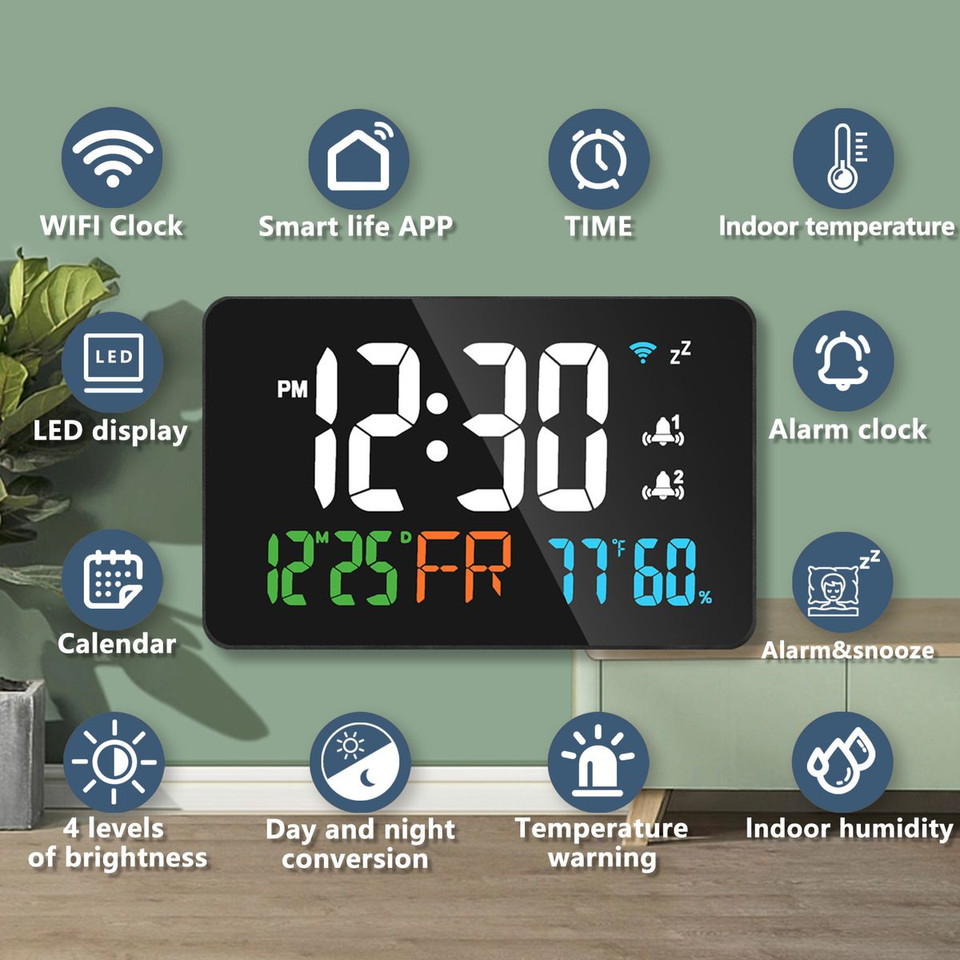 Digital Alarm Clocks for Bedrooms,Dual Alarms,Temperature,Humidity,Date,Snooze,Accurate time,Easy to Read For Kid Elder(White) product image