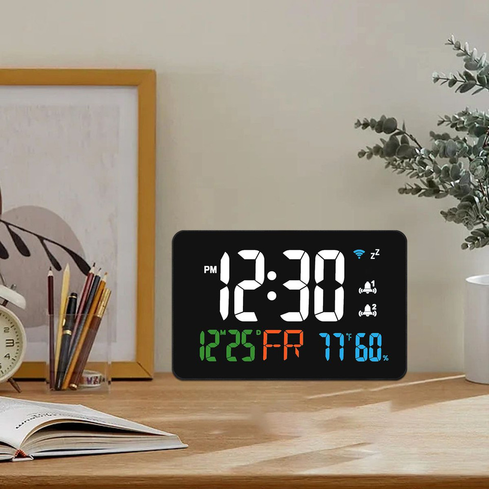 Digital Alarm Clocks for Bedrooms,Dual Alarms,Temperature,Humidity,Date,Snooze,Accurate time,Easy to Read For Kid Elder(White) product image
