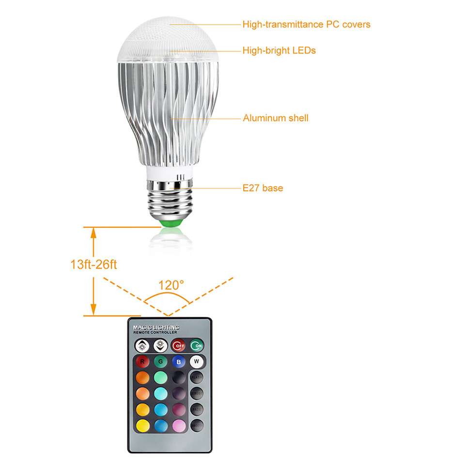 9W Color-Changing LED Light Bulb with Remote Control product image