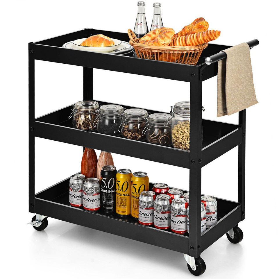 3-Tier Utility Cart with Steel Frame and Four Wheels product image