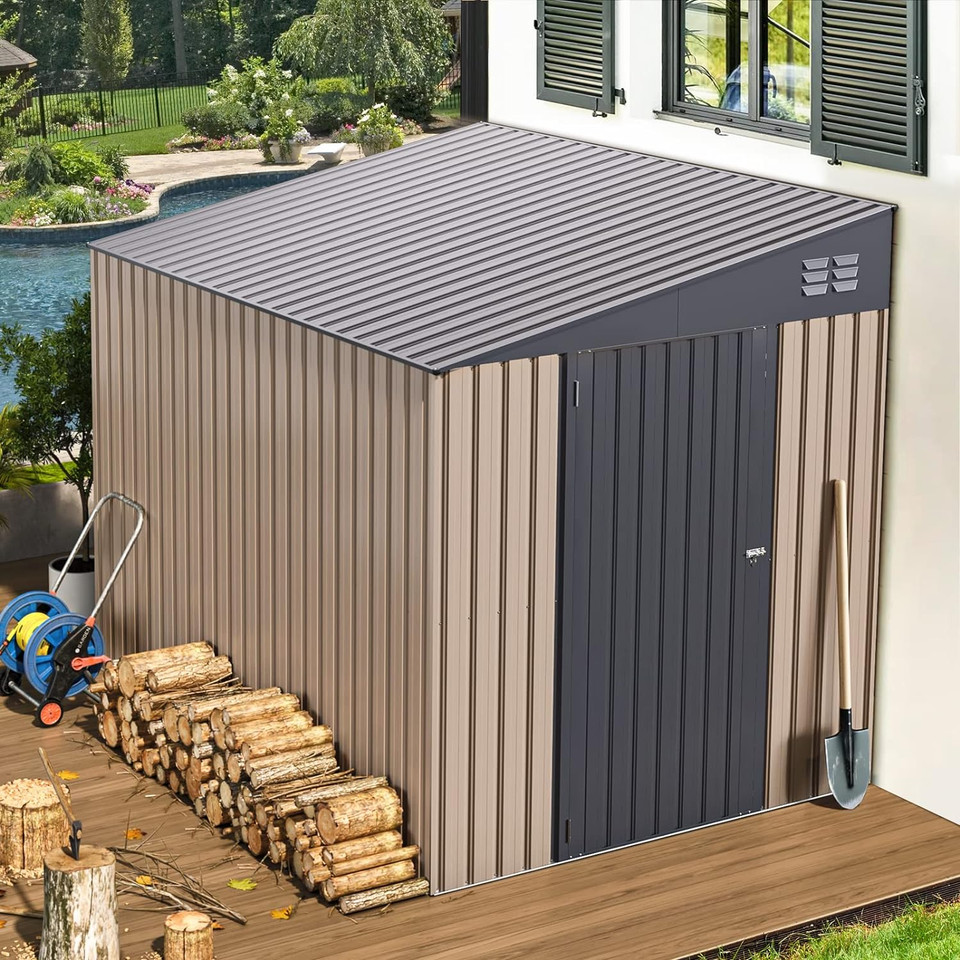 6 x 8-Foot Slanted-Roof Outdoor Metal Storage Shed product image