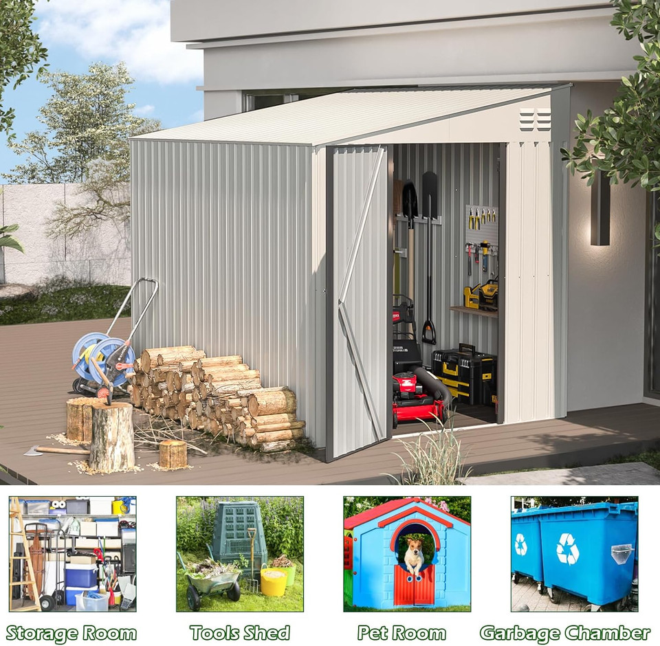 6 x 8-Foot Slanted-Roof Outdoor Metal Storage Shed product image