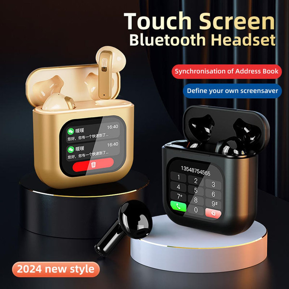 Smart Touch Screen Bluetooth Earphone APP Message Reminder Dialing Video Switching Incoming Call Answering with LED Display(White) product image