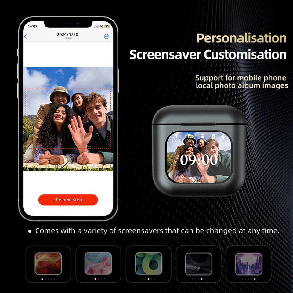 Smart Touch Screen Bluetooth Earphone APP Message Reminder Dialing Video Switching Incoming Call Answering with LED Display(Gold) product image