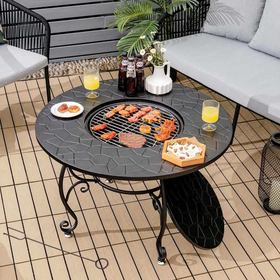 35.5-Inch Patio Fire Pit Dining Table with Cooking BBQ Grate product image