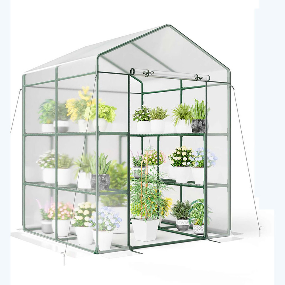 Walk-in Greenhouse with 4 Tiers & PVC Cover Roll-up Zippered Door product image