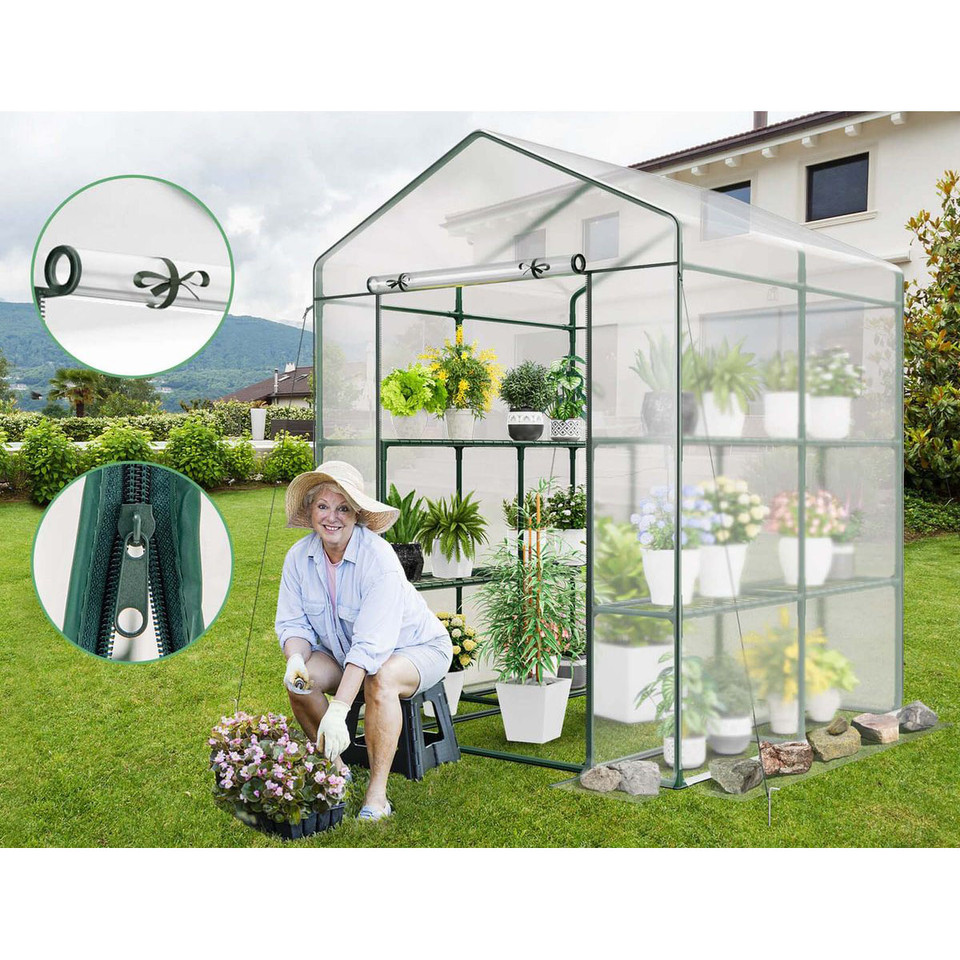 Walk-in Greenhouse with 4 Tiers & PVC Cover Roll-up Zippered Door product image