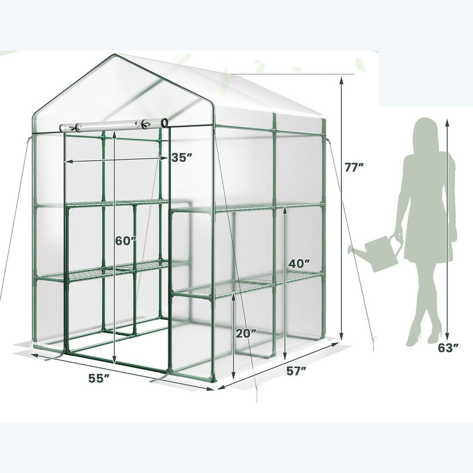 Walk-in Greenhouse with 4 Tiers & PVC Cover Roll-up Zippered Door product image