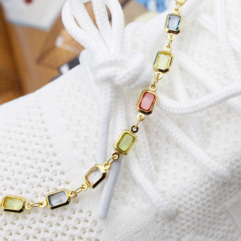 18K Gold-Filled High-Polish Multi-Color Crystal Baguette Anklet product image