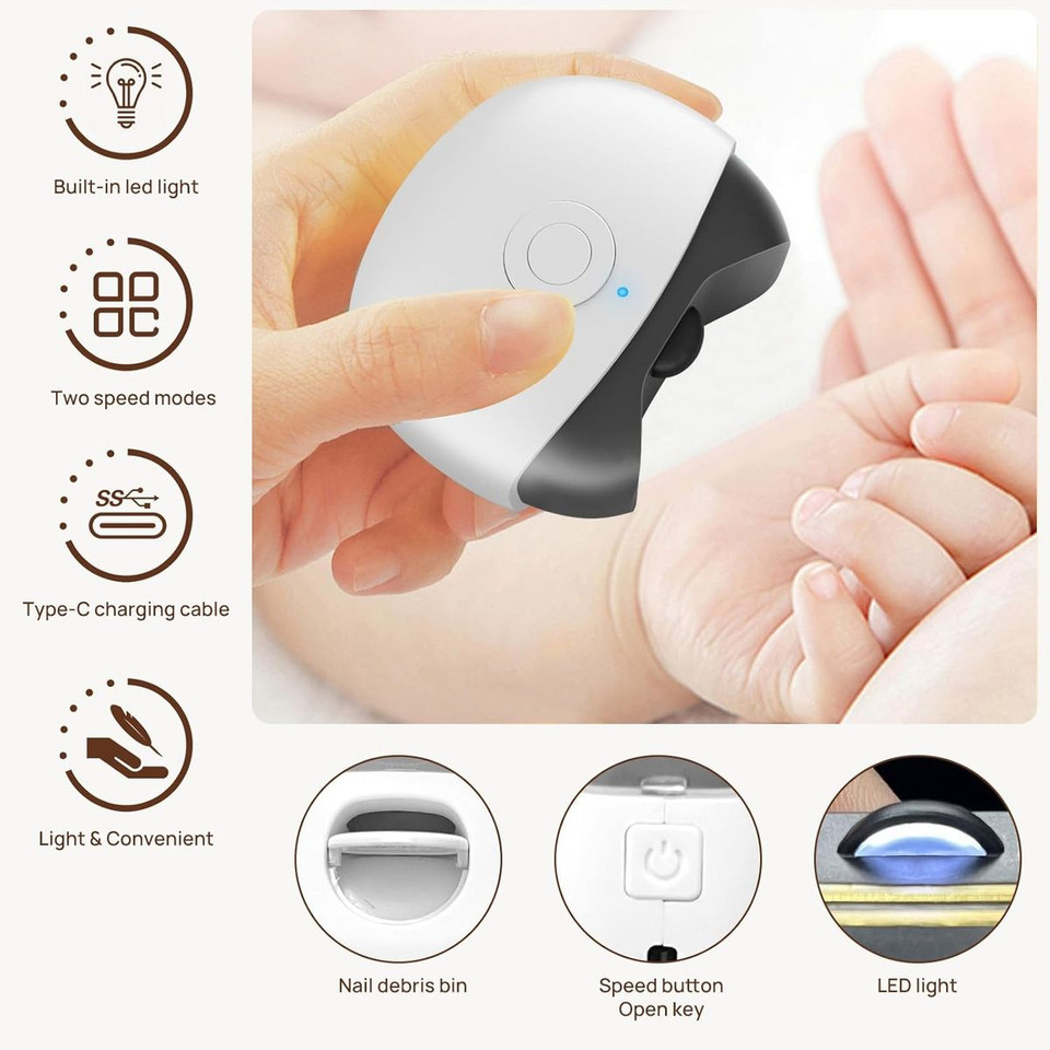 LED Light Automatic Electric Nail Clippers with Nail Debris Storage, USB Rechargeable Safety Nail Trimmer, Electric Nail File,White product image