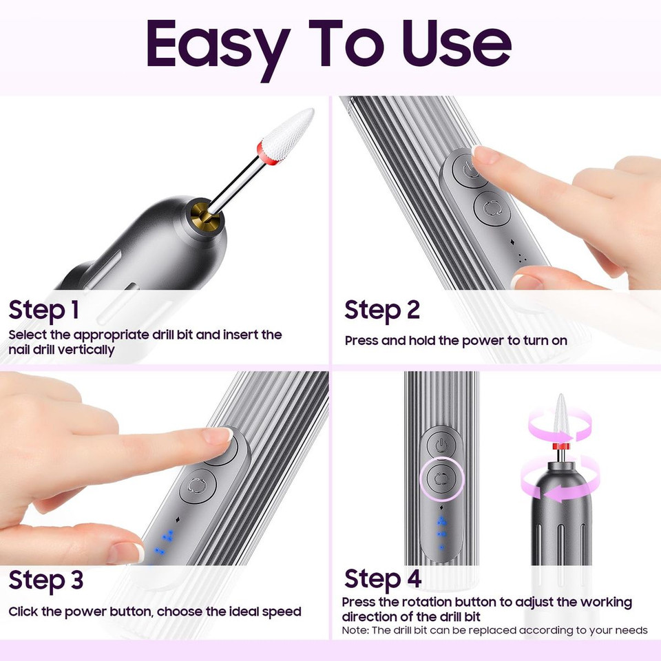 Electric Nail Drill Machine Professional,Cordless Electric Nail File,Manicure and Pedicure Kit for Grinding Polishing Trimming (Grey) product image