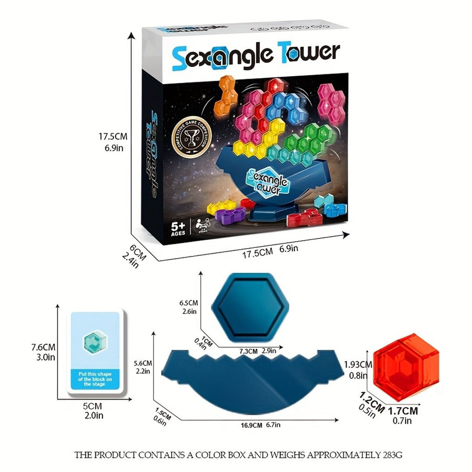 Hexagonal Diamond Balance Tower Puzzle Game For Kids, Desktop Toy With Cube Jigsaw, Parent-Child Interactive Logic Thinking Training Toy For Boys & Girls , Random Parts Color product image