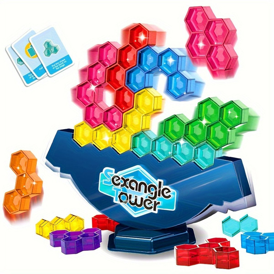 Hexagonal Diamond Balance Tower Puzzle Game For Kids, Desktop Toy With Cube Jigsaw, Parent-Child Interactive Logic Thinking Training Toy For Boys & Girls , Random Parts Color product image