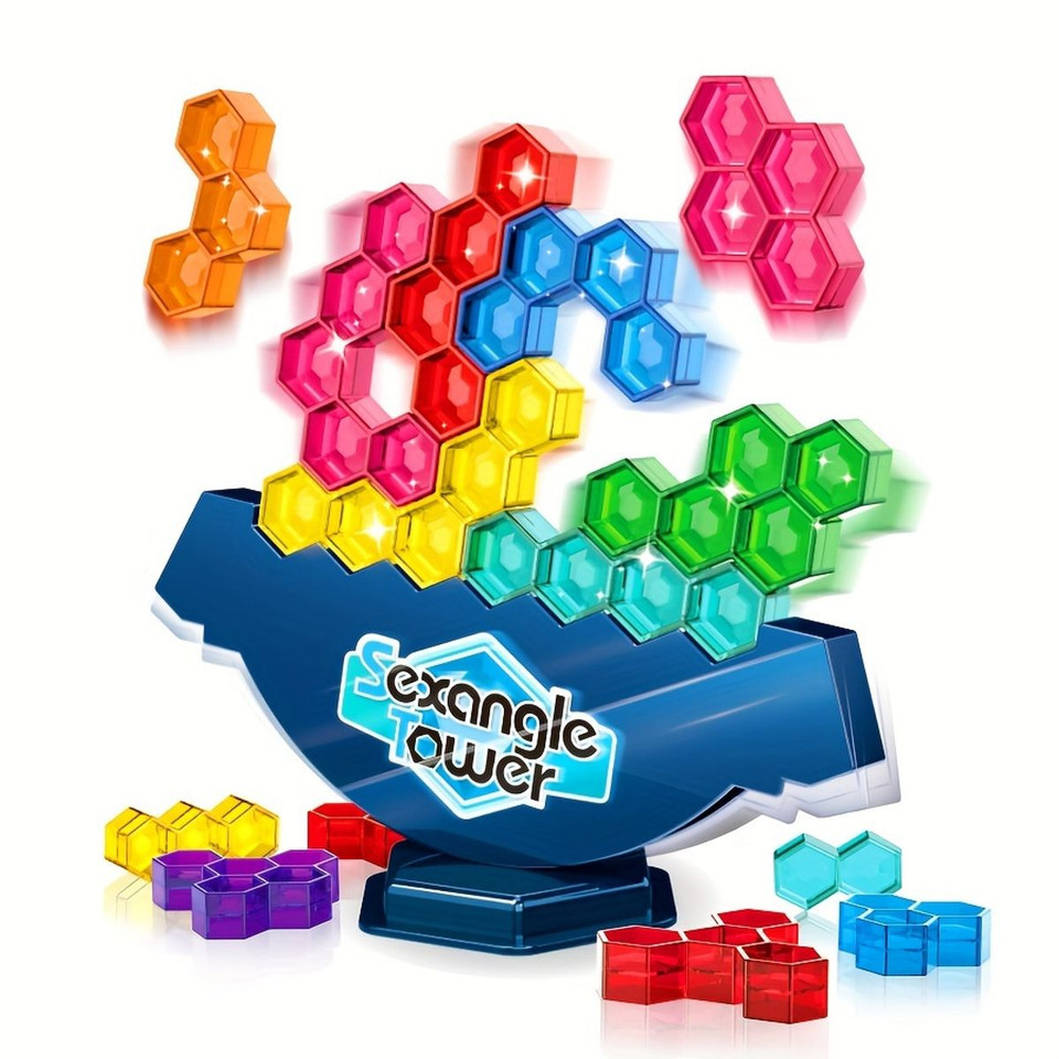 Hexagonal Diamond Balance Tower Puzzle Game For Kids, Desktop Toy With Cube Jigsaw, Parent-Child Interactive Logic Thinking Training Toy For Boys & Girls , Random Parts Color product image