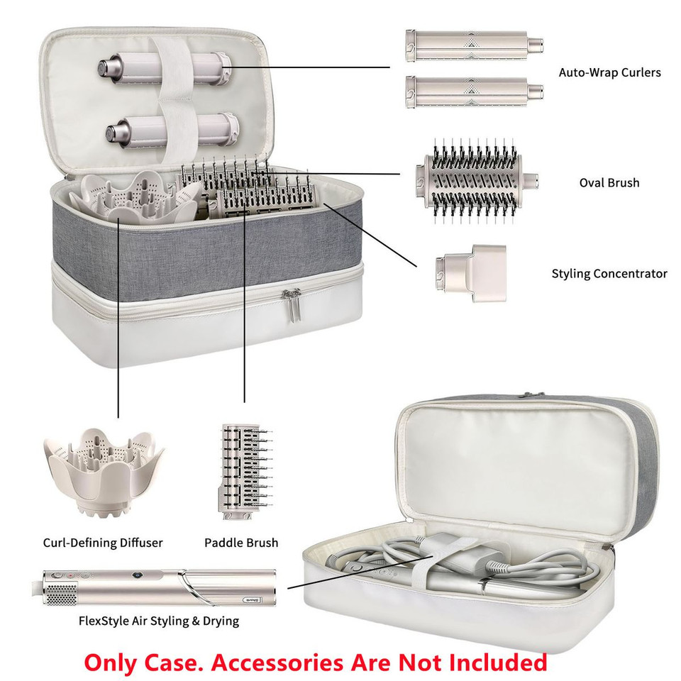 Travel Carrying Case for Hair Dryer Bag Double-Layer Beauty Styler Organizer Hair Tool Storage Bag Hairdryer Accessories-White product image