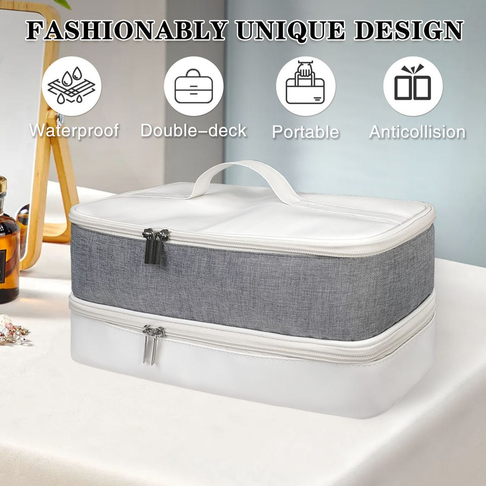 Travel Carrying Case for Hair Dryer Bag Double-Layer Beauty Styler Organizer Hair Tool Storage Bag Hairdryer Accessories-White product image