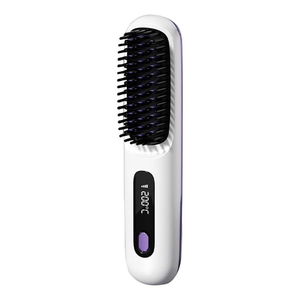 Cordless Hair Straightener Brush with 3 Setting LED Temperature Display Electric Negative Ions Ceramic Hot Comb 360 Anti-Scald Color White product image