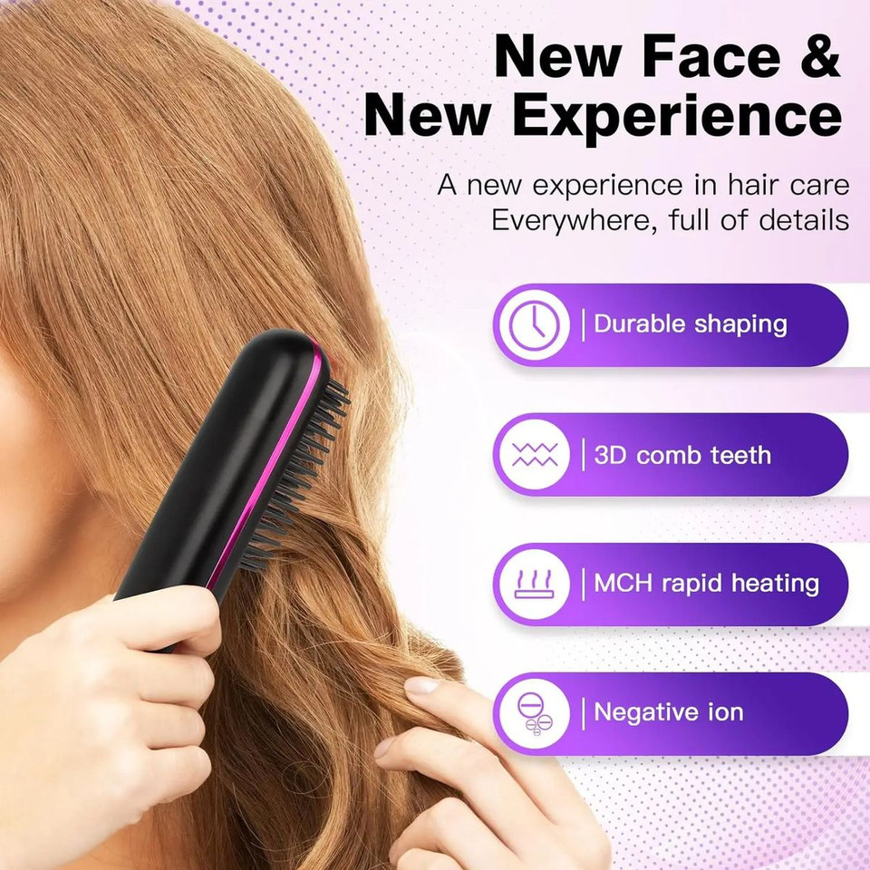 Cordless Hair Straightener Brush with 3 Setting LED Temperature Display Electric Negative Ions Ceramic Hot Comb 360 Anti-Scald Color White product image