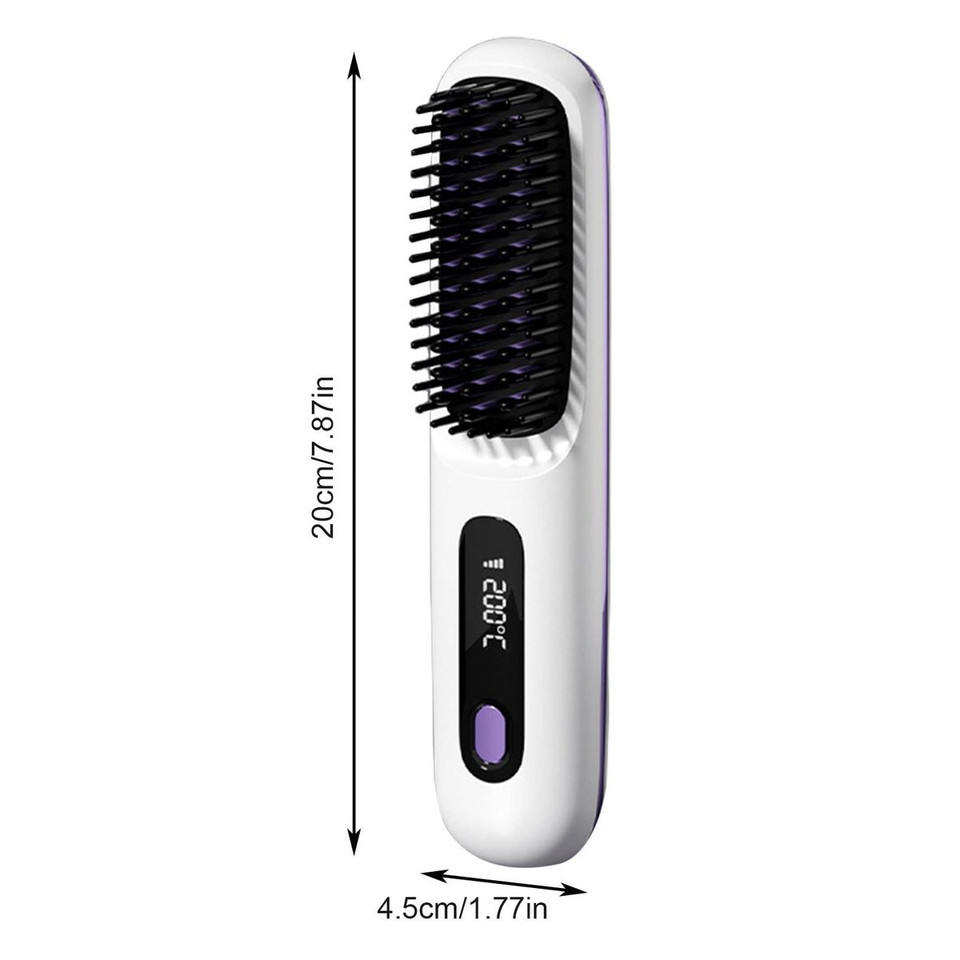 Cordless Hair Straightener Brush with 3 Setting LED Temperature Display Electric Negative Ions Ceramic Hot Comb 360 Anti-Scald Color White product image