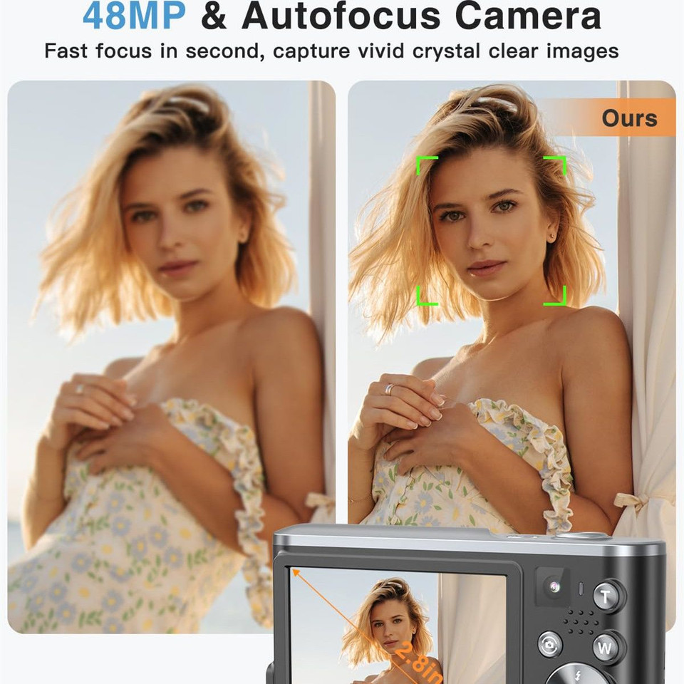 4K Digital Camera, 48MP Autofocus Kids Camera Selfie with Front and Rear Dual Lenses, 32GB Card,16X Digital Zoom, Compact Travel Vlogging Video(Black) product image