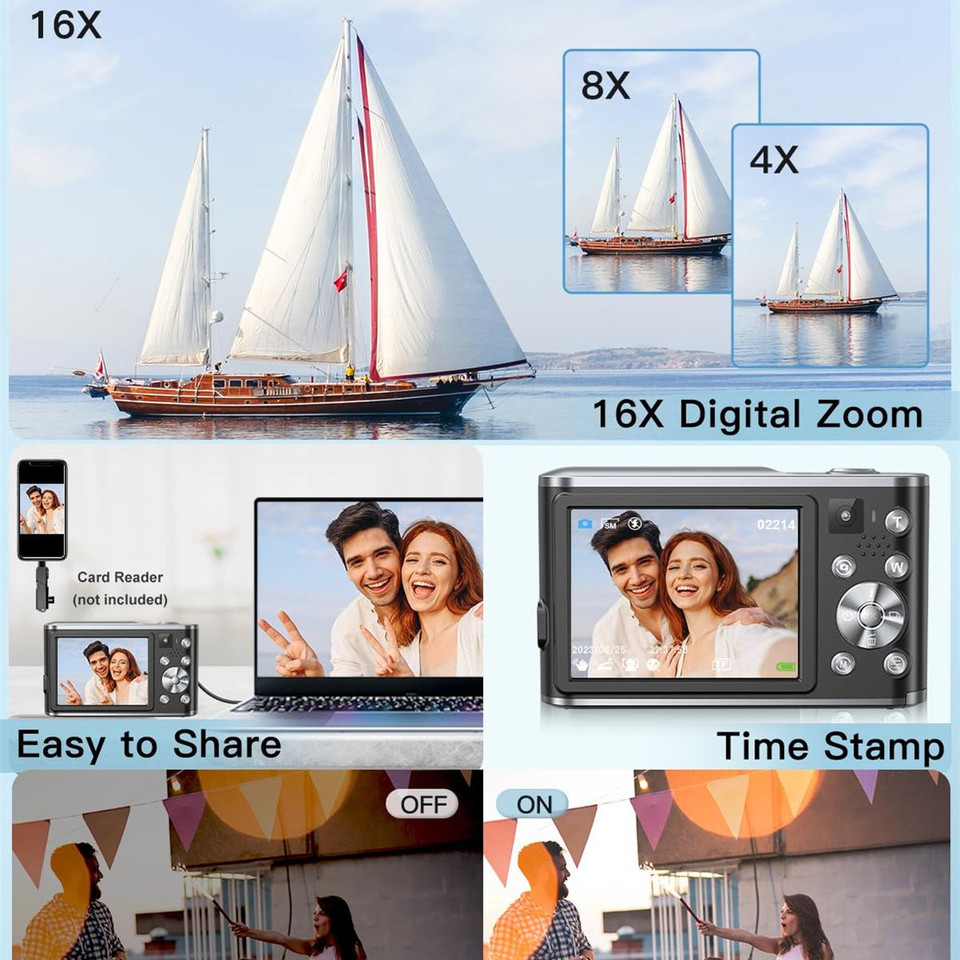 4K Digital Camera, 48MP Autofocus Kids Camera Selfie with Front and Rear Dual Lenses, 32GB Card,16X Digital Zoom, Compact Travel Vlogging Video(Black) product image