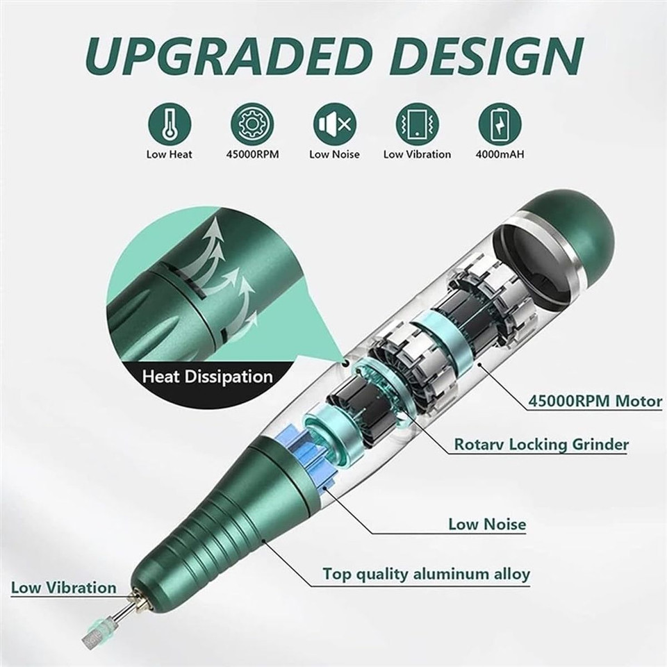 45000RPM Nail Drill Machine Rechargeable Nail File Nails Accessories Gel Nail Polish Sander Professional Tool Manicure Set Color Green product image