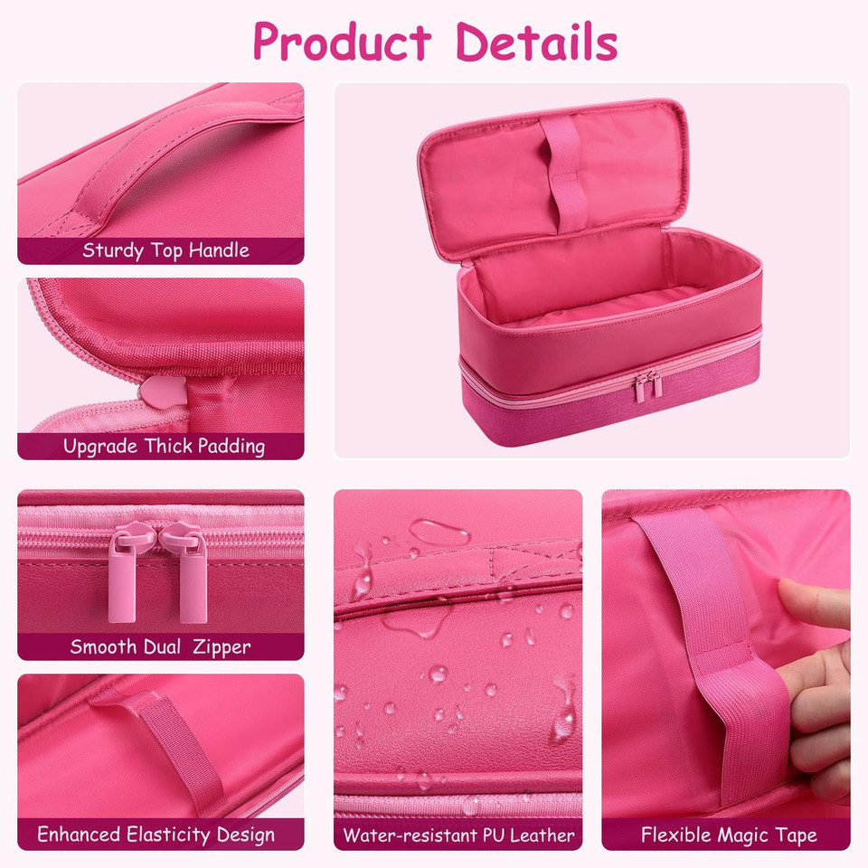 Travel Carrying Case for Hair Dryer Bag Double-Layer Beauty Styler Organizer Hair Tool Storage Bag Hairdryer Accessories-Pink product image