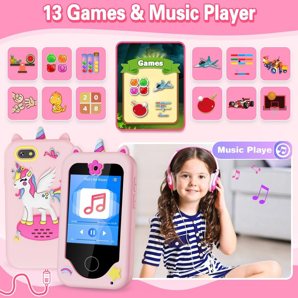Kids Smart Phone for Girls, Unicorn Gifts for Girls, Play Toys, Phone with Dual Cameras, Music Games, Touch Screen, Learning Toy product image