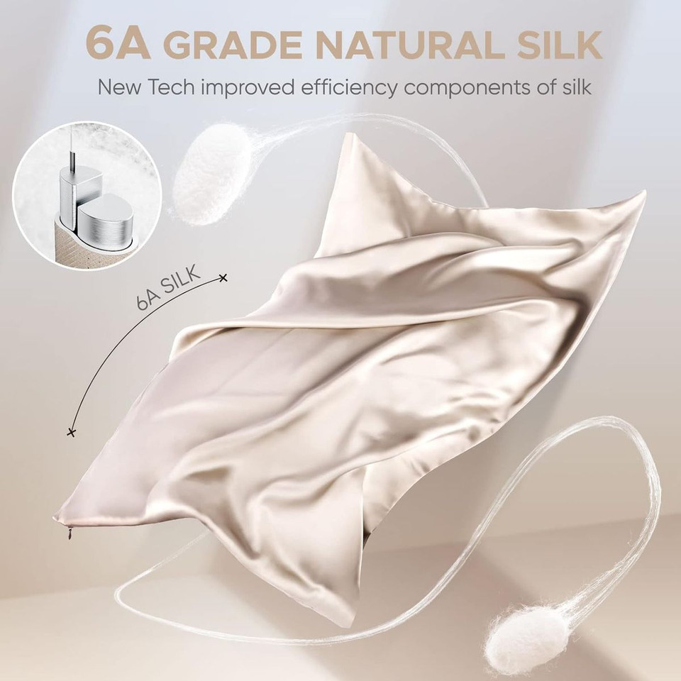 1Pcs 100% Pure Mulberry Silk Pillowcase for Hair and Skin, Allergen Resistant Dual Sides, 600 Thread Count Silk Bed Pillow Cases with Hidden Zipper, Standard Size,51 x 66 cm, Taupe product image