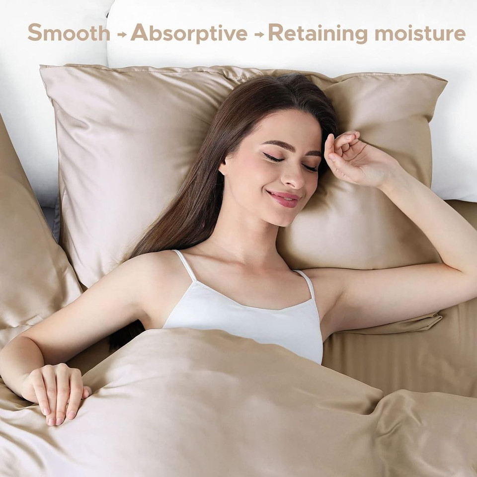 1Pcs 100% Pure Mulberry Silk Pillowcase for Hair and Skin, Allergen Resistant Dual Sides, 600 Thread Count Silk Bed Pillow Cases with Hidden Zipper, Standard Size,51 x 66 cm, Taupe product image