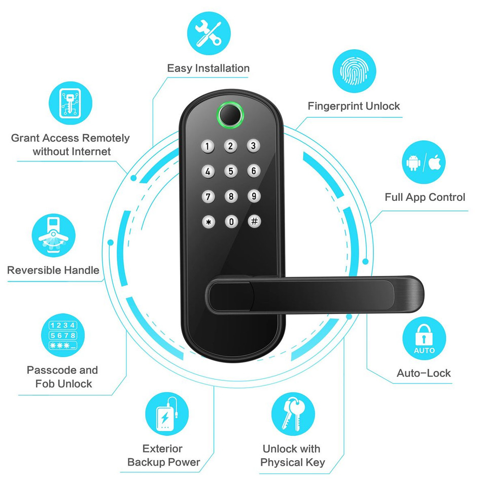 Smart Lock,Keyless Entry Door Lock,Smart Door Lock,Smart Lock for Front Door,Keyless Door Lock,Fingerprint Door Lock,Biometric Door Lock,Keypad Door Lock,Digital Door Lock (Black) product image