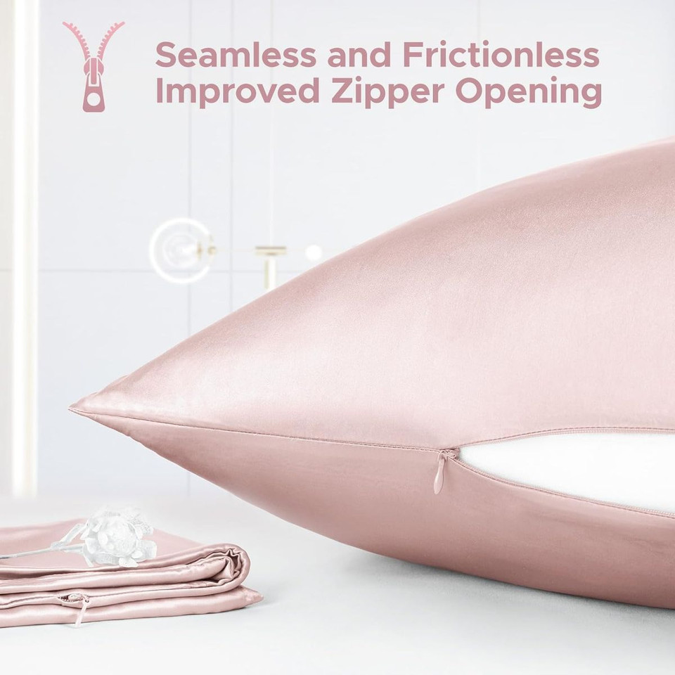 1Pcs 100% Pure Mulberry Silk Pillowcase for Hair and Skin, Allergen Resistant Dual Sides, 600 Thread Count Silk Bed Pillow Cases with Hidden Zipper, Standard Size,51 x 66 cm, Pink product image