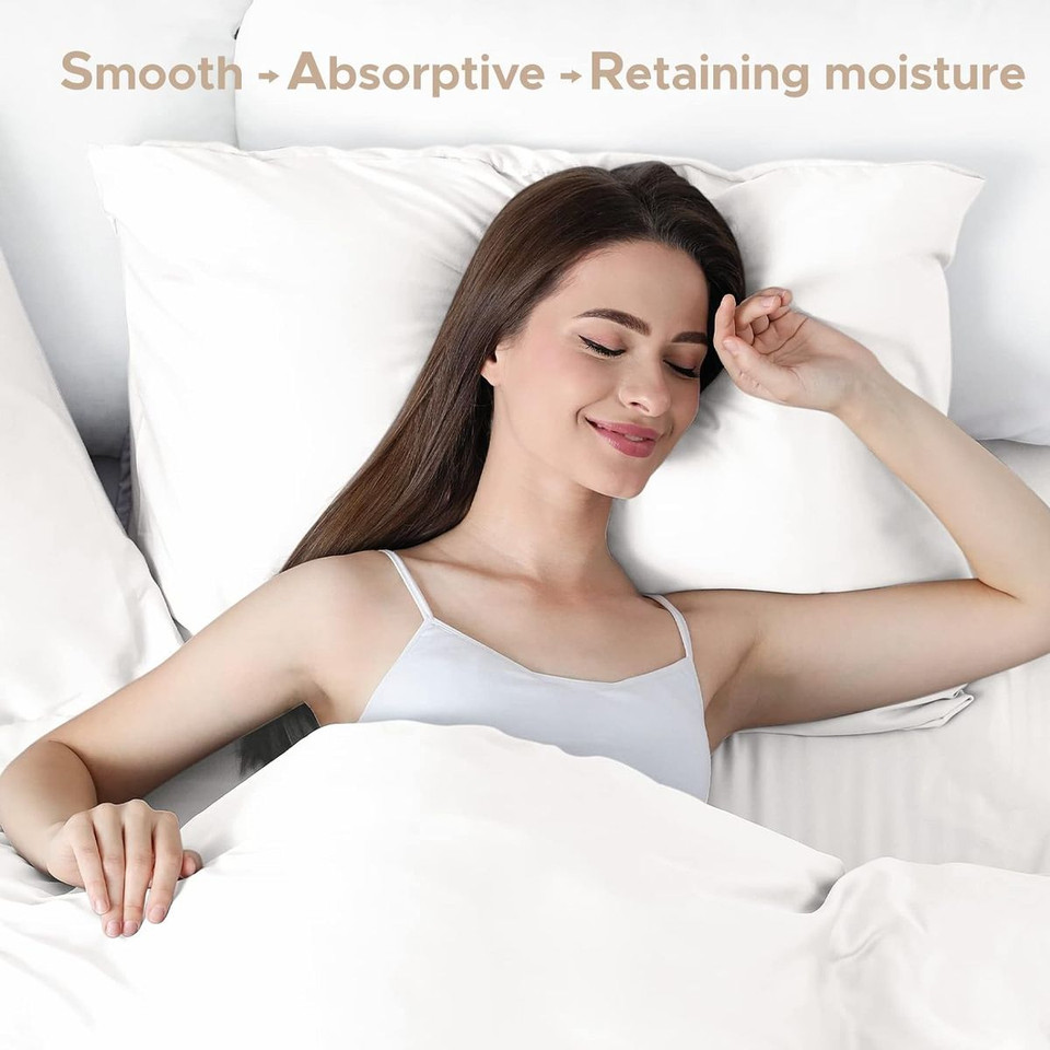 1Pcs 100% Pure Mulberry Silk Pillowcase for Hair and Skin, Allergen Resistant Dual Sides, 600 Thread Count Silk Bed Pillow Cases with Hidden Zipper, Standard Size,51 x 66 cm, White product image