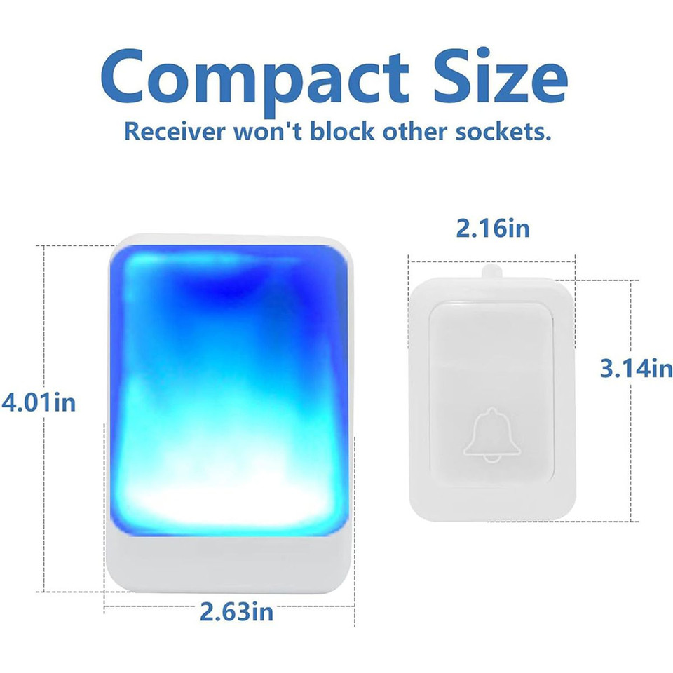 Doorbell with 7 Bright Light Colors and 4 Volumes, 600ft Wireless Doorbells, Home/Office, Suitable for Elderly, 1 Transmitter,White product image