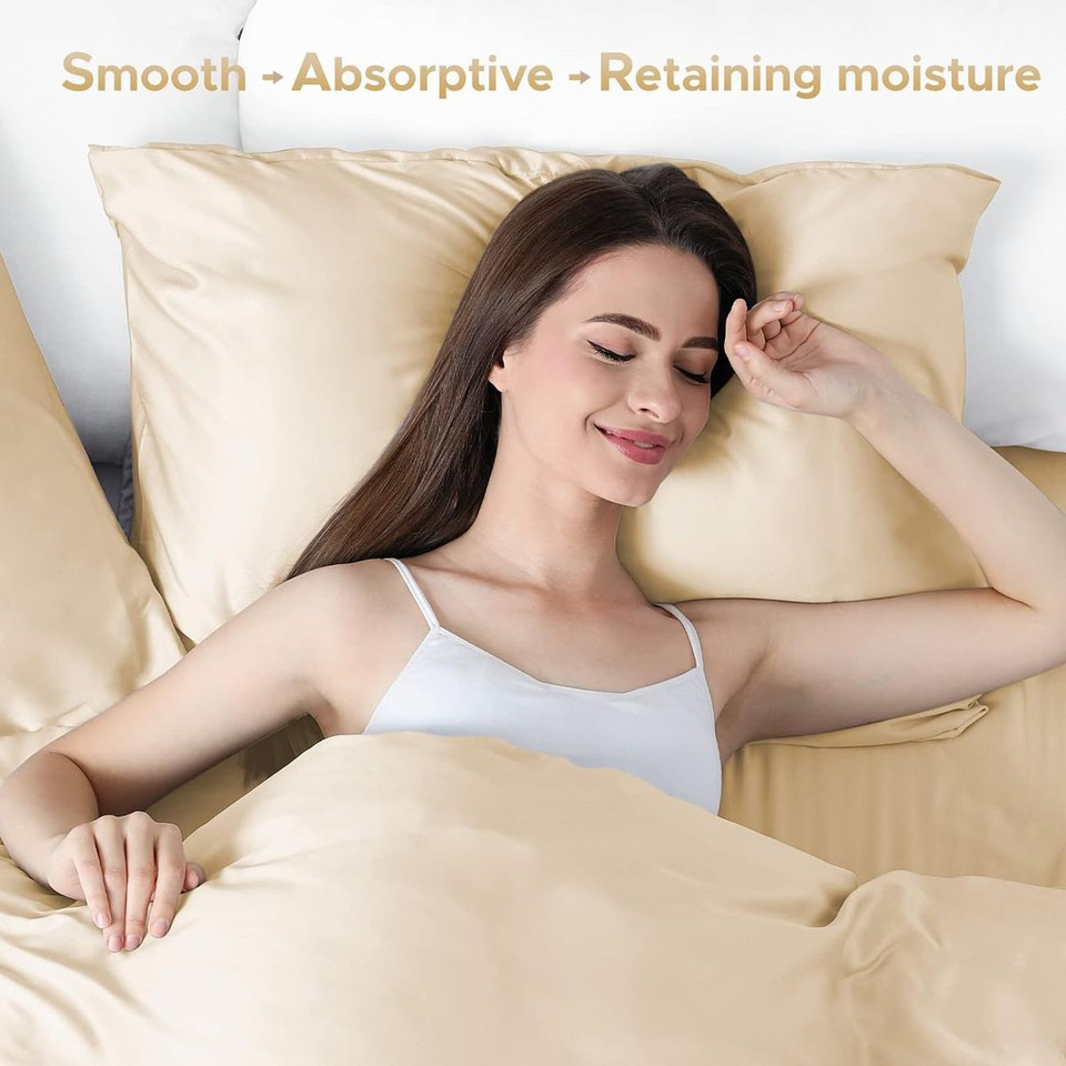 1Pcs 100% Pure Mulberry Silk Pillowcase for Hair and Skin, Allergen Resistant Dual Sides, 600 Thread Count Silk Bed Pillow Cases with Hidden Zipper, Standard Size,51 x 66 cm, Champagne product image