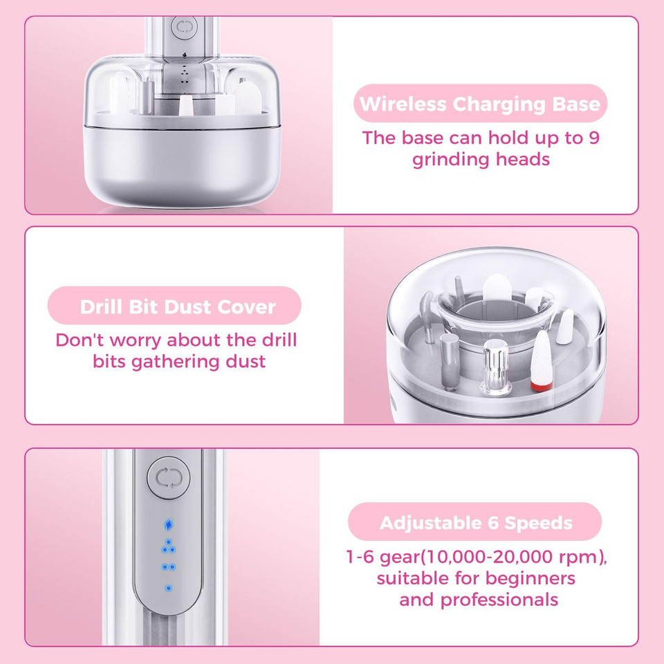 Electric Nail Drill Machine Professional,Cordless Electric Nail File,Manicure and Pedicure Kit for Grinding Polishing Trimming (Sliver) product image