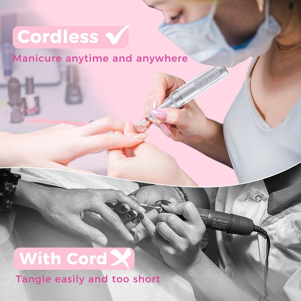Electric Nail Drill Machine Professional,Cordless Electric Nail File,Manicure and Pedicure Kit for Grinding Polishing Trimming (Sliver) product image