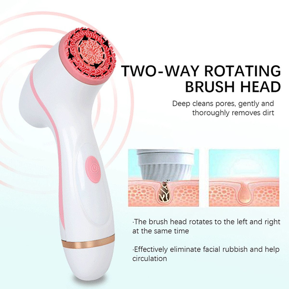 Electric Cleansing Face Brush Ultrasonic Skin Care Tool Silicone Facial Brush Skin Face Cleansing Face Massager Instrument(Pink) product image